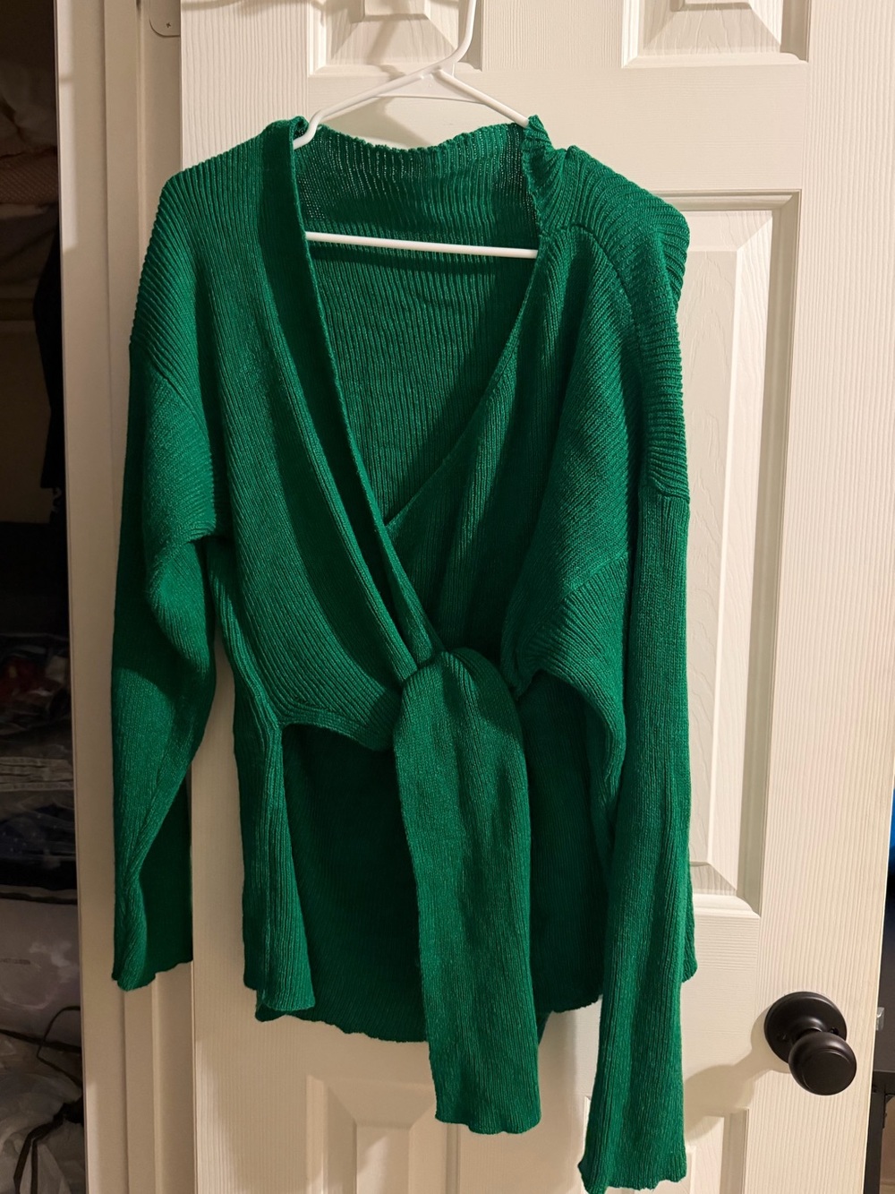 Green Knit Tie-Front Women's Sweater